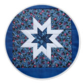 Quilt star blue keramische knop (Voorkant)