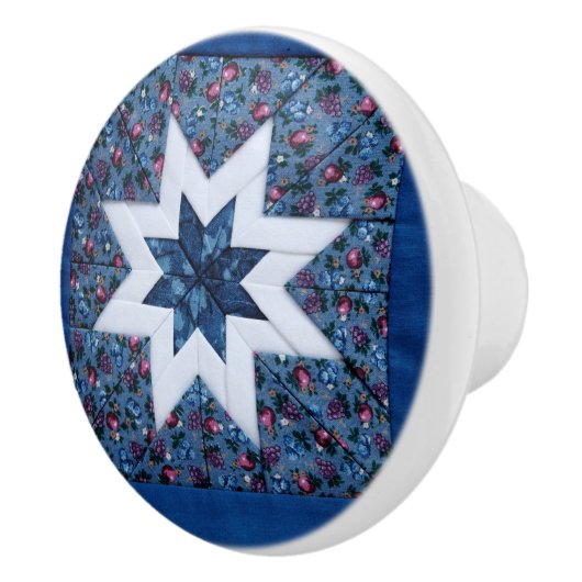 Quilt star blue keramische knop (Rechts)