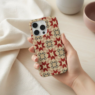 Quilt Star Hoesje Vintage Patchwork Geometrisch iPhone 15 Pro Case