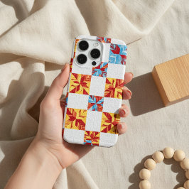Quilt Star Hoesje Vintage Patchwork Geometrisch iPhone 15 Pro Case