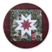 Quilt star maroon keramische knop (Voorkant)