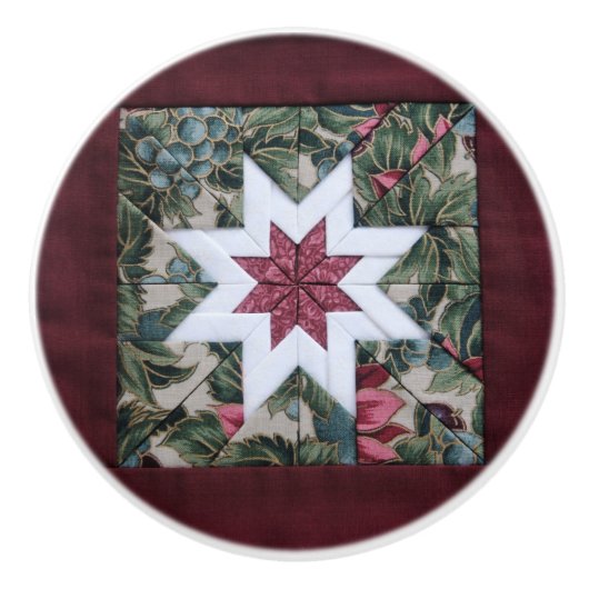 Quilt star maroon keramische knop (Voorkant)
