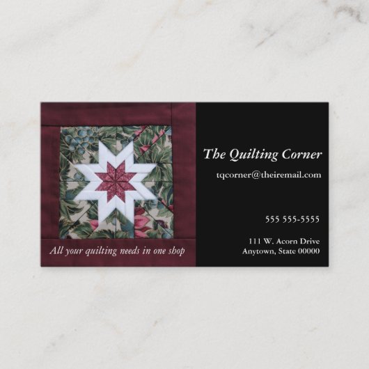 Quilt star maroon visitekaartje (Voorkant)