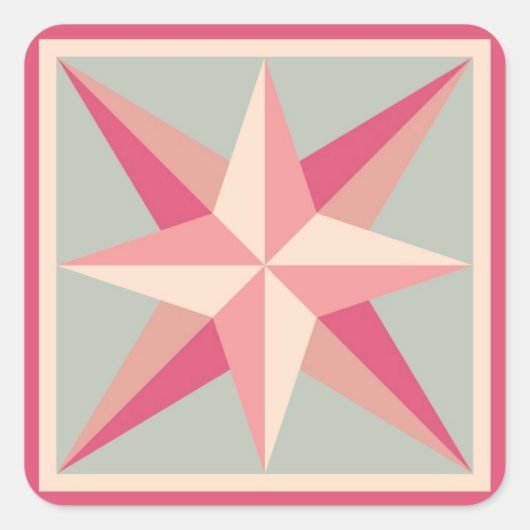 Quilt Stickers - Schuine Star (Roze/grijs) (Voorkant)