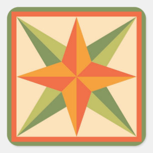 Quilt Stickers - Schuine Star (sinaasappel/groen)
