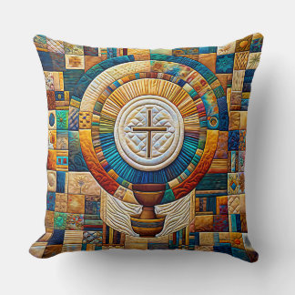 Quilt Style Communion Host & Chalice Expressionist Kussen