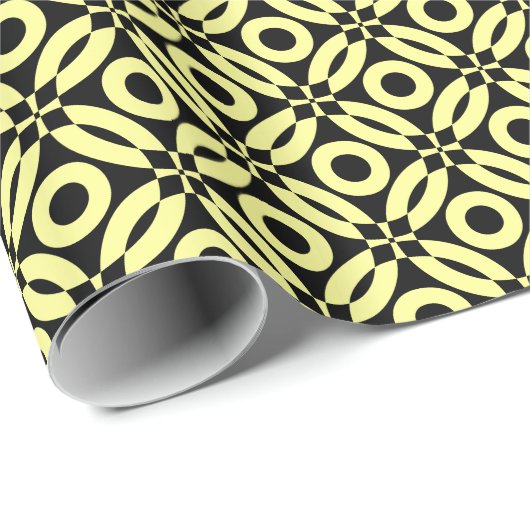 Quilt Style Pattern 02 - Chalk Yellow on Black Cadeaupapier (Rol Hoek)