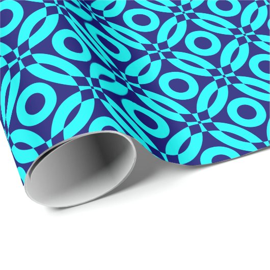 Quilt Style Pattern 02 - Cyan on Deep Navy Cadeaupapier (Rol Hoek)