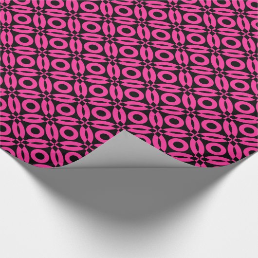 Quilt Style Pattern 02 - Hot Pink op zwart Cadeaupapier (Hoek)