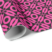 Quilt Style Pattern 02 - Hot Pink op zwart Cadeaupapier (Rol Hoek)