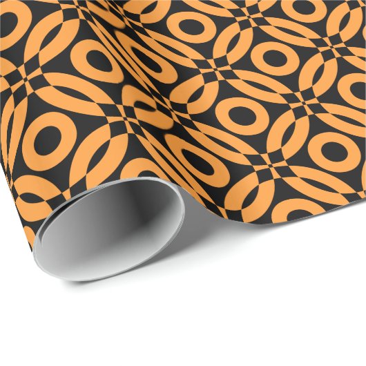 Quilt Style Pattern 02 - Licht Sinaasappel op zwar Cadeaupapier (Rol Hoek)