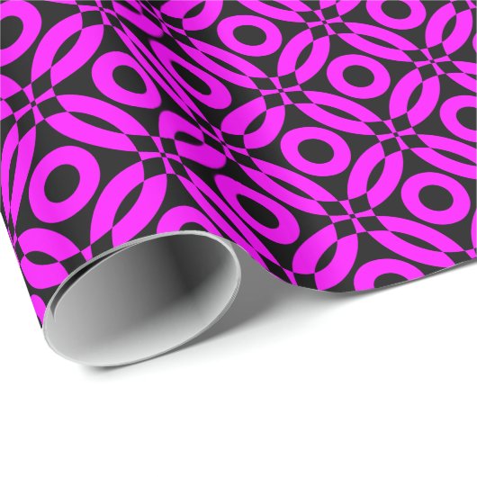 Quilt Style Pattern 02 - Magenta op Black Cadeaupapier (Rol Hoek)