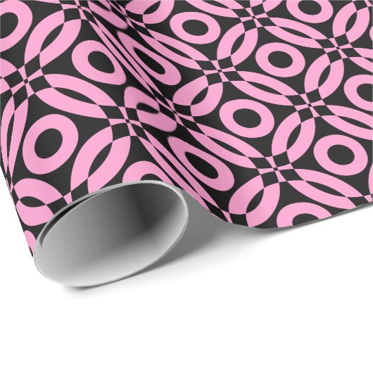 Quilt Style Pattern 02 - Roze op zwart Cadeaupapier (Rol Hoek)