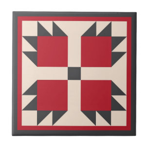 Quilt Trivet - Bearcats Block (zwart/rood) Tegeltje