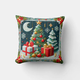 Quilt Uitzicht Kerst Scene Versierde Bomen Kussen