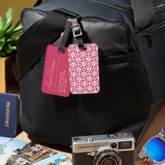 Quilt Uitzicht Roze Stippen Bagage Label (Voorkant /achterkant)