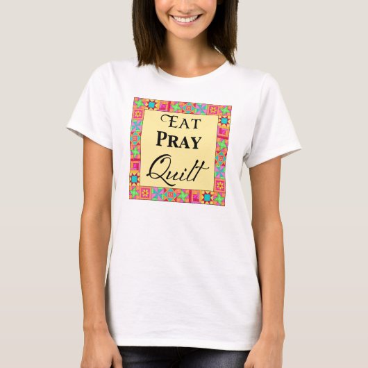 Quiltblokken Art Border Art Eat Pray Quilt Geel T-shirt (Voorkant)