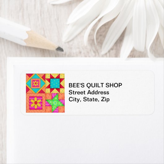 Quiltblokken retouradreslabel etiket (Insitu)