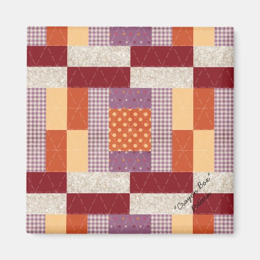 Quiltblokpatroon "Crayon Box" vierkante magneet (Voorkant)