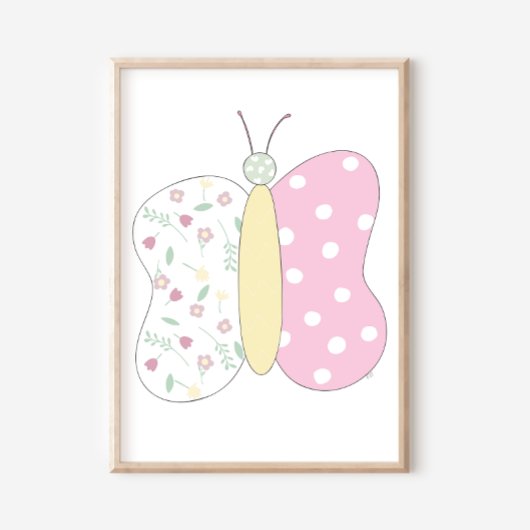 Quilted Butterfly Art Print on White Background