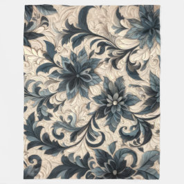 Quilted Cream en Navy Blue Floral Design Fleece Deken