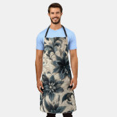 Quilted Cream en Navy Blue Floral Design Schort (Gedragen)