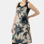 Quilted Cream en Navy Blue Floral Design Schort (Insitu)