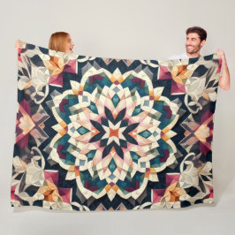 Quilted Cream geometrisch medaillon ontwerp Fleece Deken
