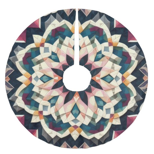 Quilted Cream geometrisch medaillon ontwerp Kerstboom Rok (Voorkant)