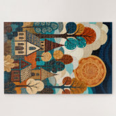 Quilted Folk Art Village - Patchwork Sun & Trees L Legpuzzel (Horizontaal)