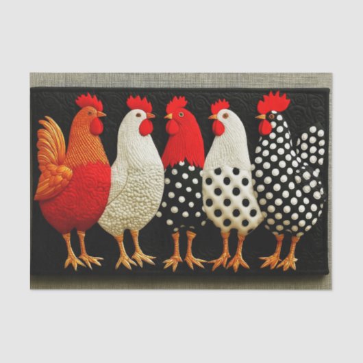 Quilted Fun Country Hens & Roosters EN2R Decoupage Tissuepapier (Voorkant)