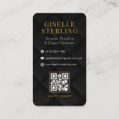Quilted Luxe Zwart Wit Goud Monogram QR Code Visitekaartje (Achterkant)