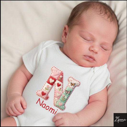 Quilted Patchwork Initiaal Letter N Babykamer Romper