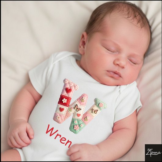 Quilted Patchwork Initiaal Letter W Babykamer Romper