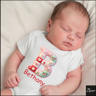 Quilted Patchwork Initial Letter B Nursery Romper