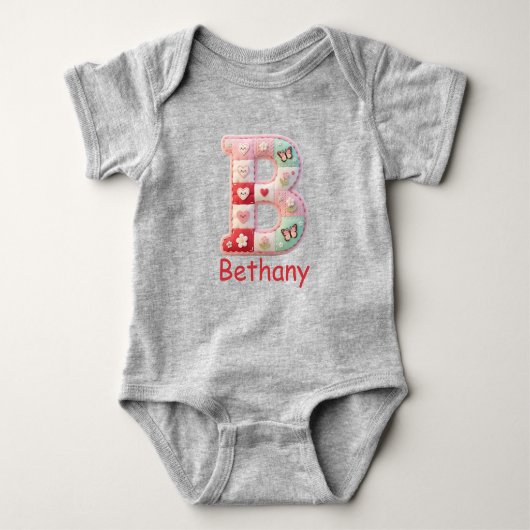 Quilted Patchwork Initial Letter B Nursery Romper (Voorkant)