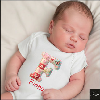 Quilted Patchwork Initial Letter F Nursery Romper