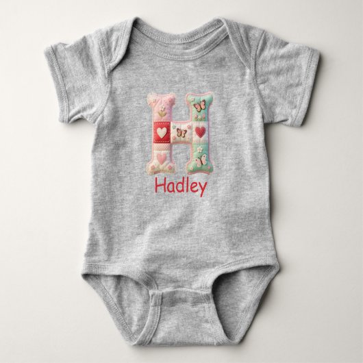 Quilted Patchwork Initial Letter H Nursery Romper (Voorkant)