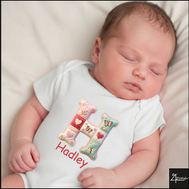 Quilted Patchwork Initial Letter H Nursery Romper