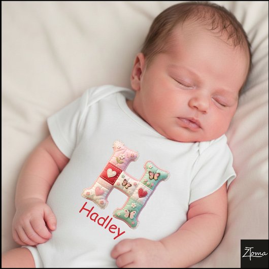 Quilted Patchwork Initial Letter H Nursery Romper