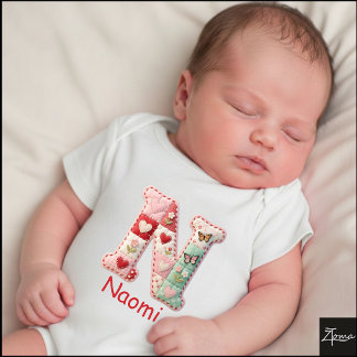Quilted Patchwork Initial Letter N Nursery Romper