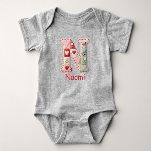Quilted Patchwork Initial Letter N Nursery Romper (Voorkant)