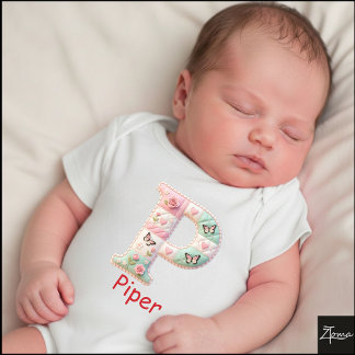 Quilted Patchwork Initial Letter P Nursery Romper