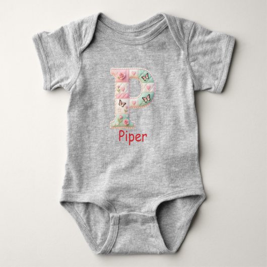 Quilted Patchwork Initial Letter P Nursery Romper (Voorkant)