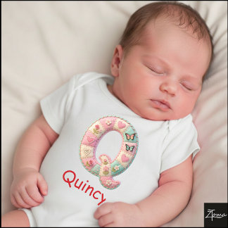Quilted Patchwork Initial Letter Q Nursery Romper