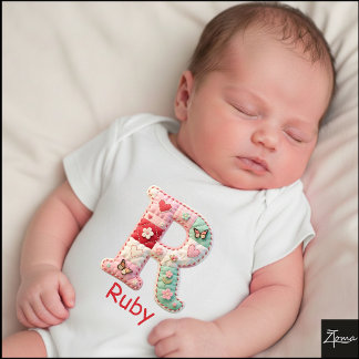 Quilted Patchwork Initial Letter R Nursery Romper
