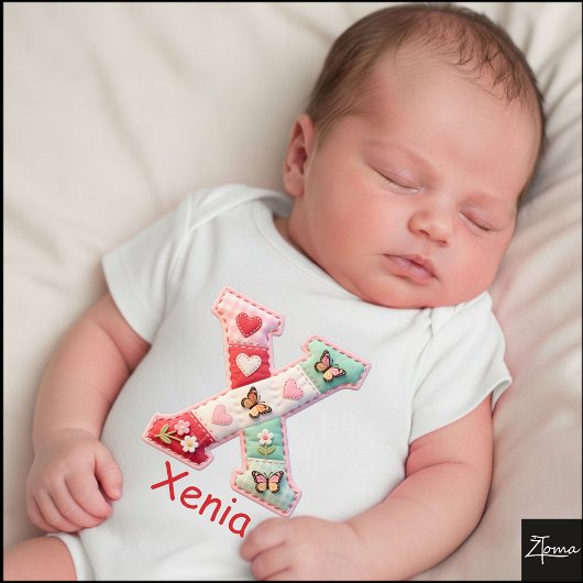 Quilted Patchwork Initial Letter X Nursery Romper
