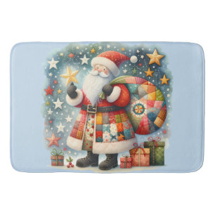 Quilted Patchwork Kerstman met Kerststerren Badmat