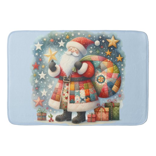 Quilted Patchwork Kerstman met Kerststerren Badmat (Voorkant)