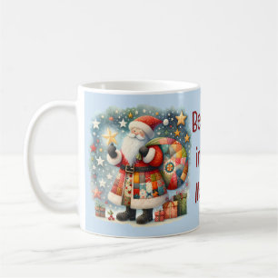 Quilted Patchwork Kerstman met Kerststerren Koffiemok